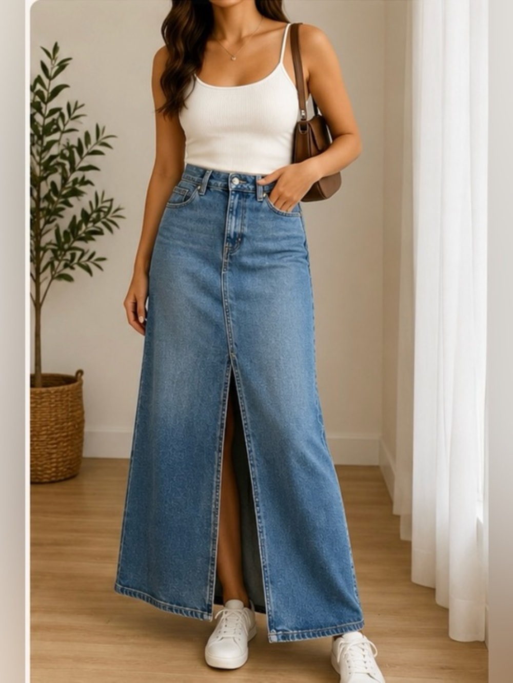 GAP Denim Maxi Skirt Women’s Size 6 Blue High Rise Front Slit A-Line Jean Skirt